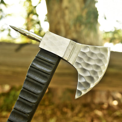 Custom Forged Carbon Steel Viking Axe with Wood , Viking Bearded Camping Axe