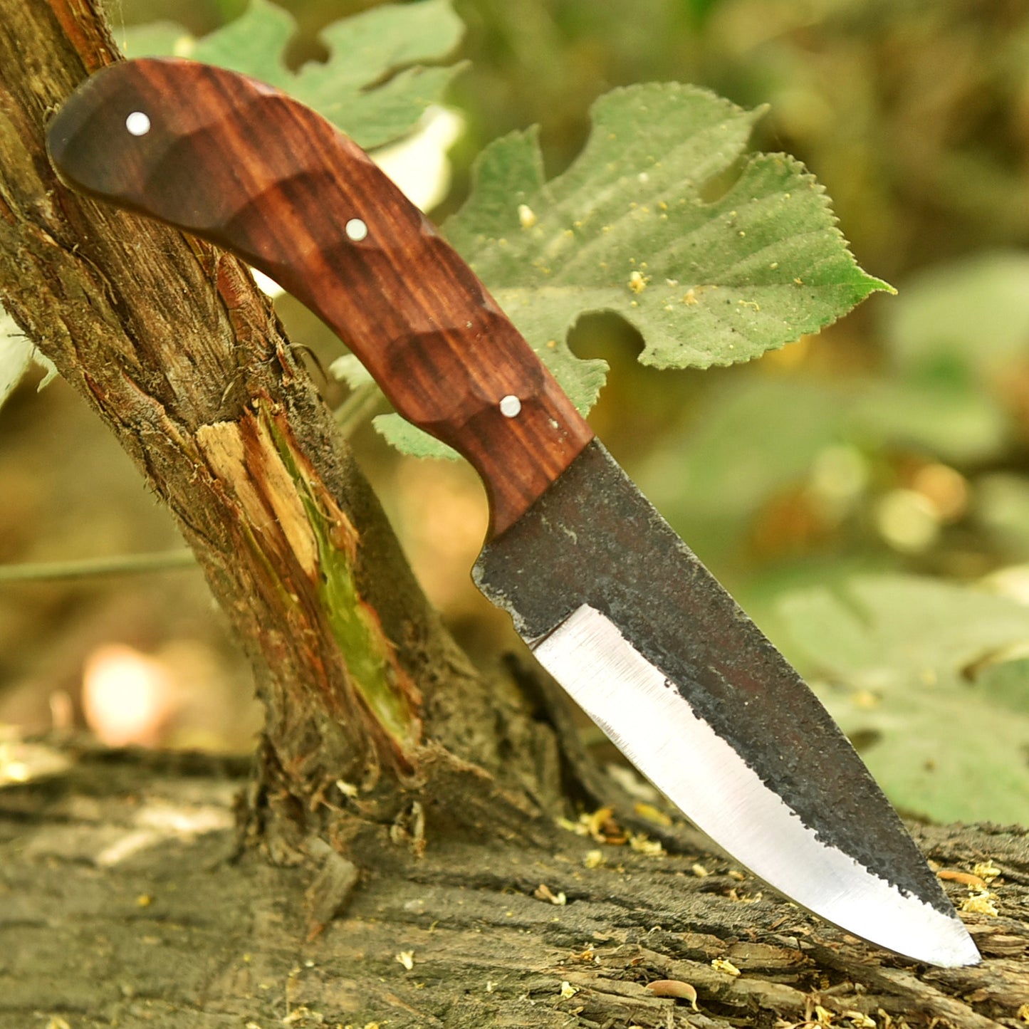 Handmade Carbon Steel Fixed Blade Outdoor Hunting Skinner Knife Wood Handle
