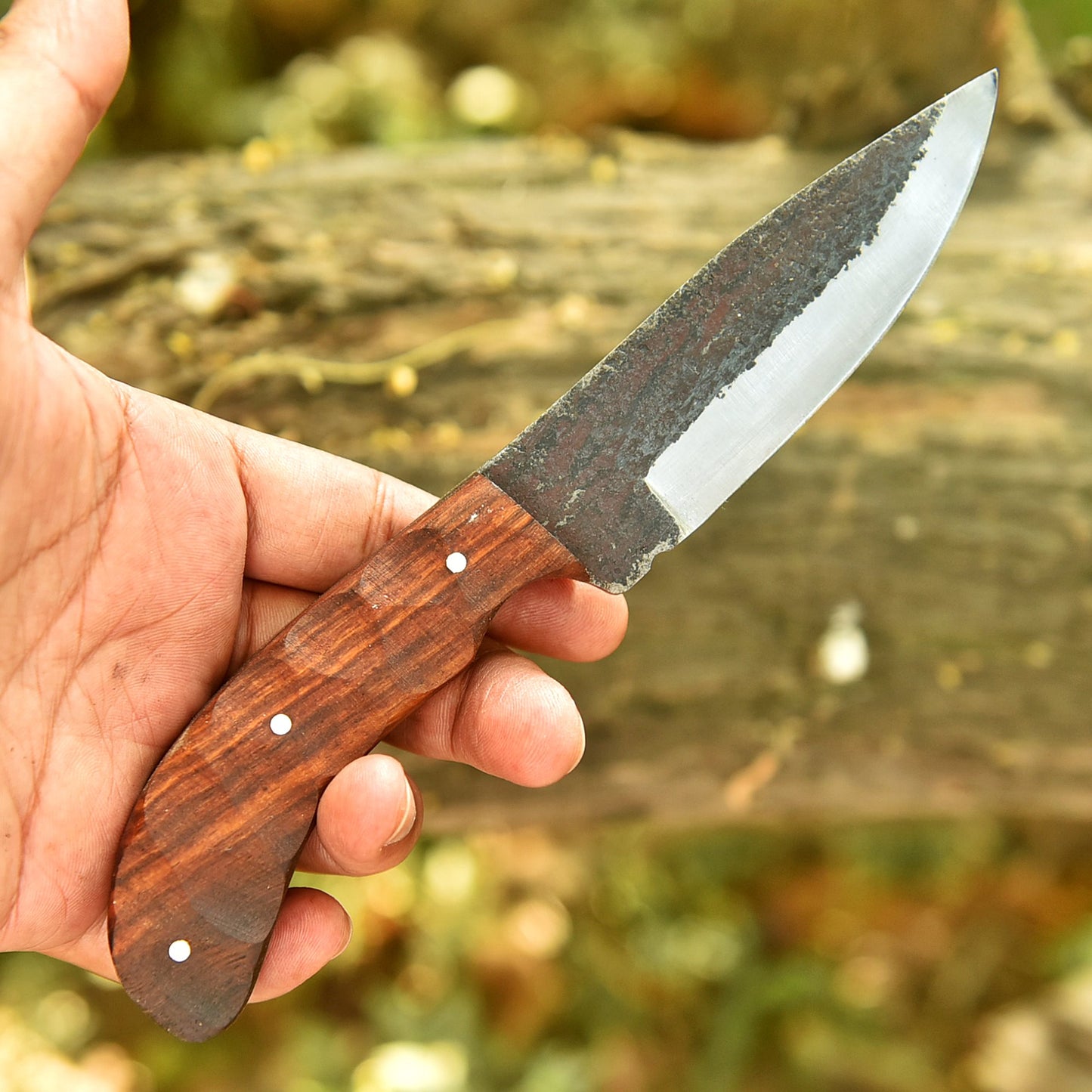 Handmade Carbon Steel Fixed Blade Outdoor Hunting Skinner Knife Wood Handle