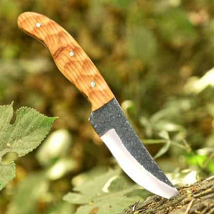 Artisan Hand Forged Carbon Steel Blade Camping Skinner Knife Hunting Wood Handle
