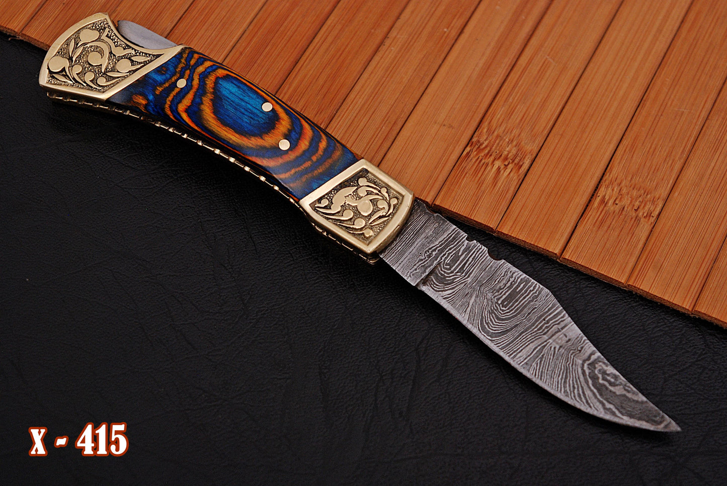 Custom Handmade Damascus Steel Folding Pocket Knife With Sheath