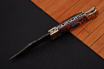 Custom Handmade Damascus Steel Folding Pocket Knife With Sheath