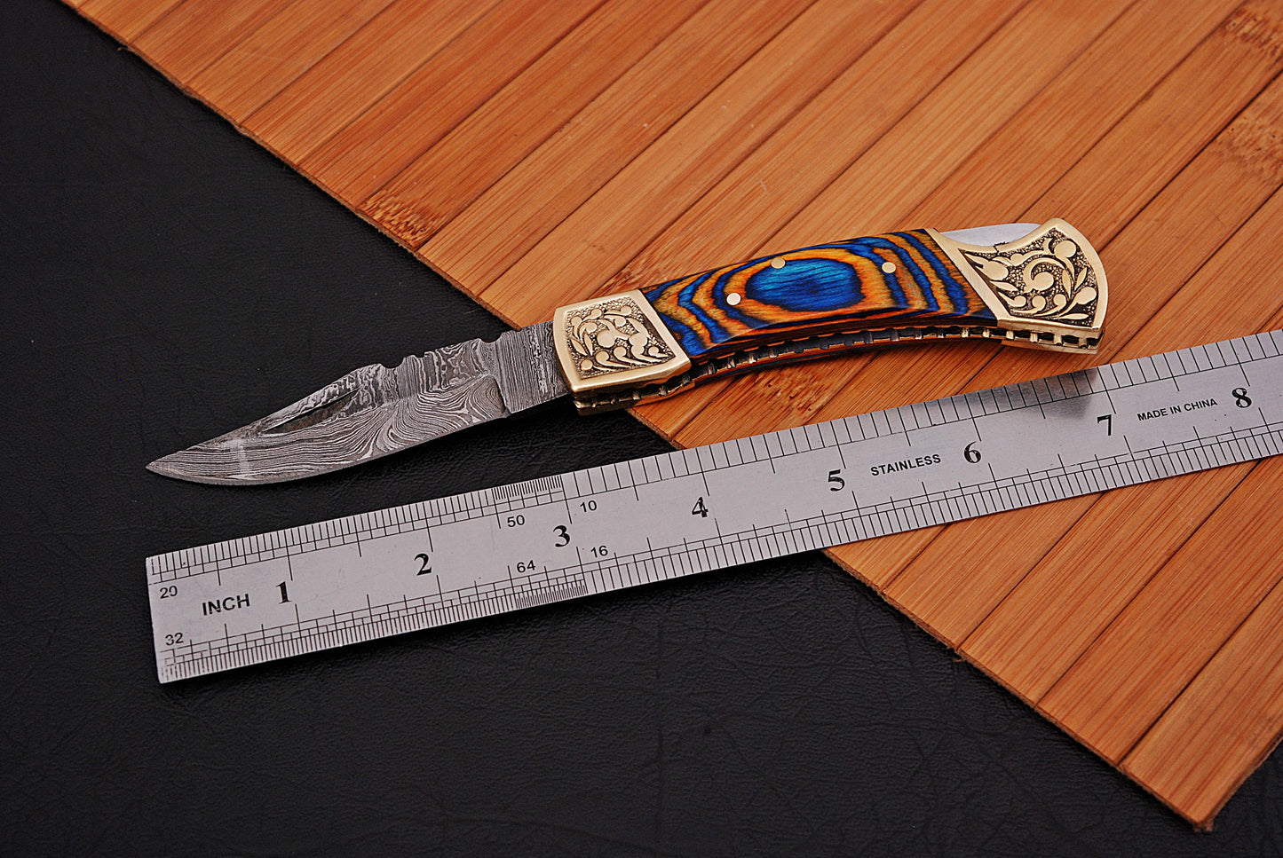Custom Handmade Damascus Steel Folding Pocket Knife With Sheath