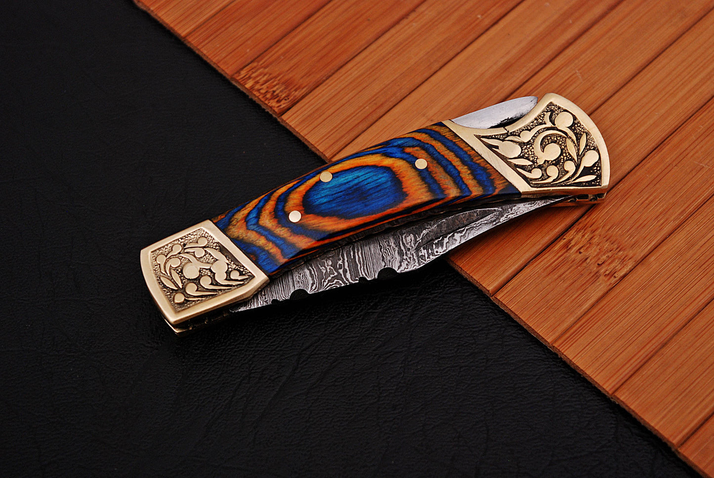 Custom Handmade Damascus Steel Folding Pocket Knife With Sheath