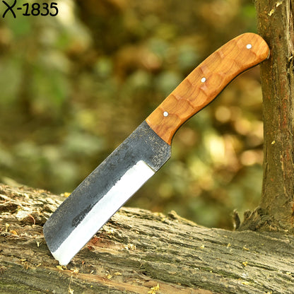 Outdoor Adventure Hand Forged Carbon Steel Fixed Blade Skinning Knife Wood Handle