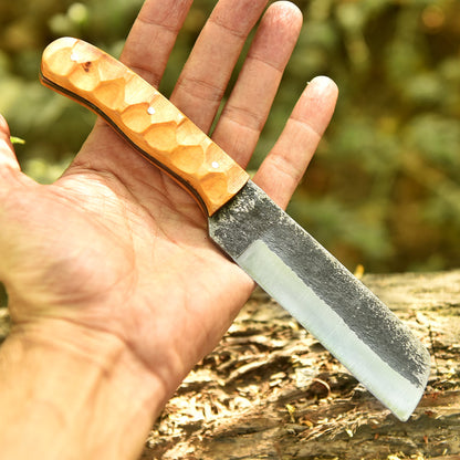 Outdoor Adventure Hand Forged Carbon Steel Fixed Blade Skinning Knife Wood Handle