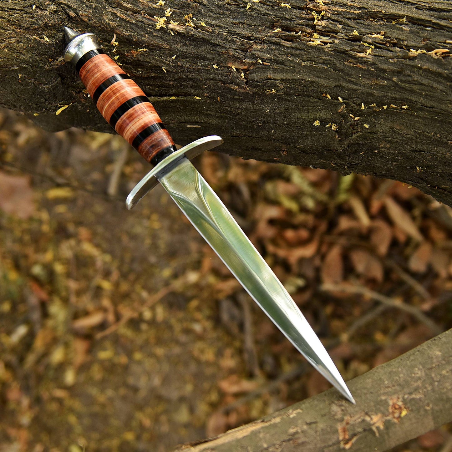 Classic Handcrafted Double Edge Fixed Blade Dagger Leather Resin Handle