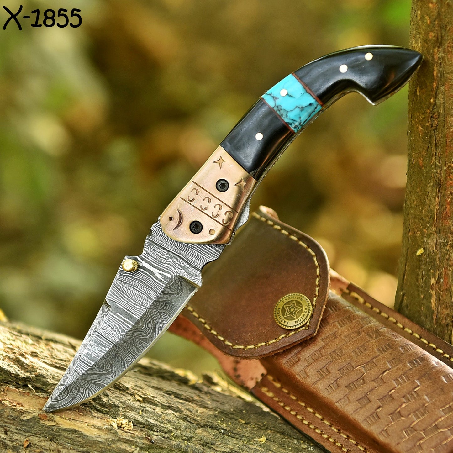 Gentleman’s Handmade Damascus Steel Folding Pocket Knife Resin Brass Bolster Handle