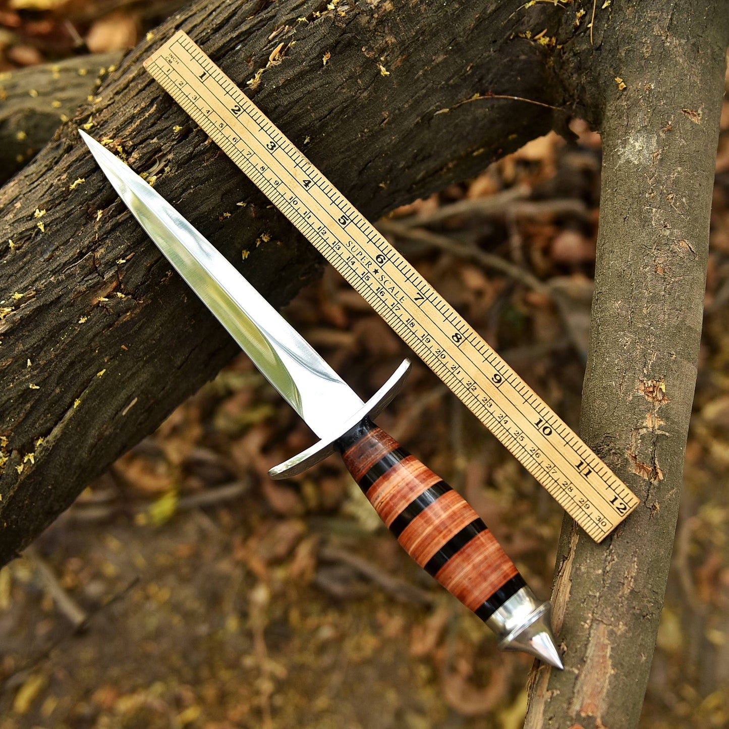 Classic Handcrafted Double Edge Fixed Blade Dagger Leather Resin Handle