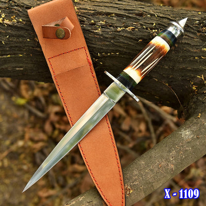 Luxury Custom Forged Hunting Carbon Steel Double Edge Dagger Stage Handle