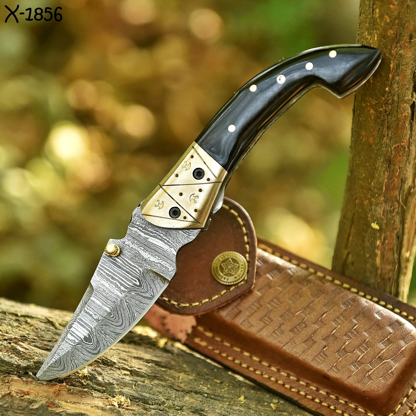 Collector Grade Damascus Steel Folding Pocket Knife Resin Brass Bolster Handle