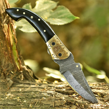 Collector Grade Damascus Steel Folding Pocket Knife Resin Brass Bolster Handle