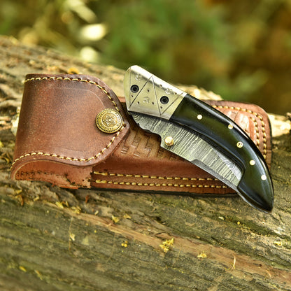 Collector Grade Damascus Steel Folding Pocket Knife Resin Brass Bolster Handle