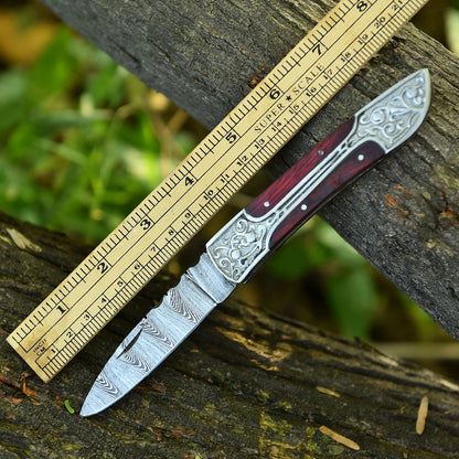 Hand Forged Damascus Steel Hunting Camping Folding Blade Pocket Knife