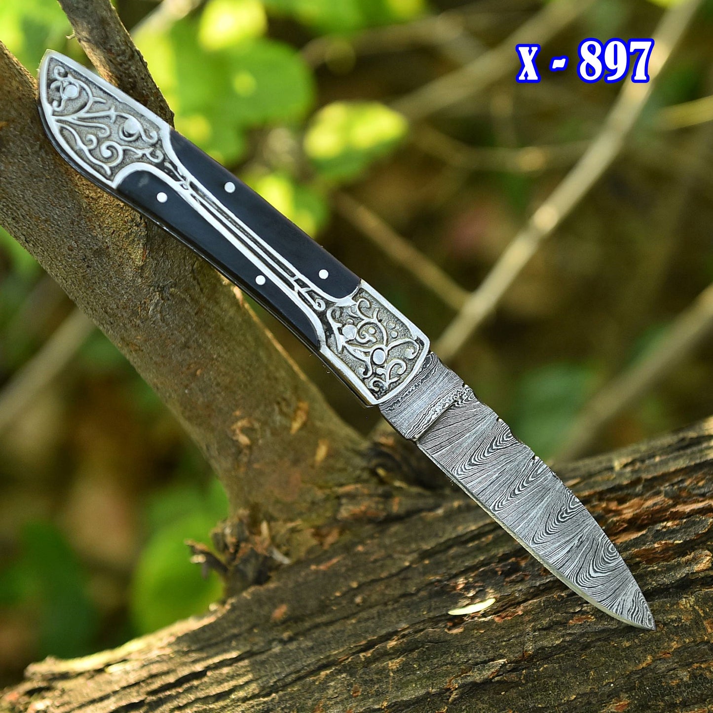 Handmade Damascus  Folding Blade Hunting  Pocket Knife Wood Steel Handle