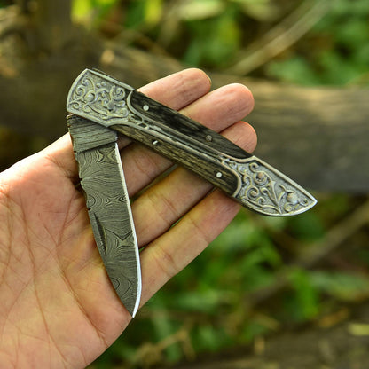 Damascus Steel Folding Blade Outdoor Camping Hunting Pocket Knife EDC