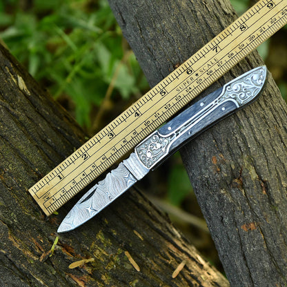 Damascus Steel Folding Blade Outdoor Camping Hunting Pocket Knife EDC