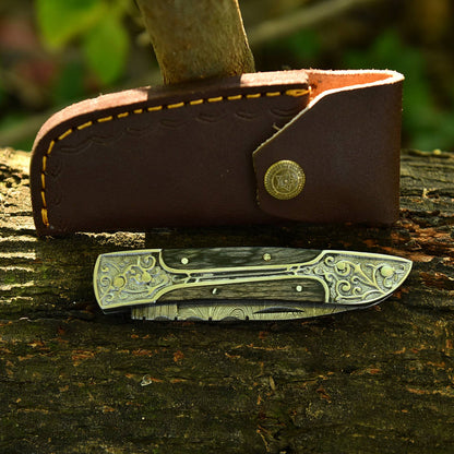 Damascus Steel Folding Blade Outdoor Camping Hunting Pocket Knife EDC