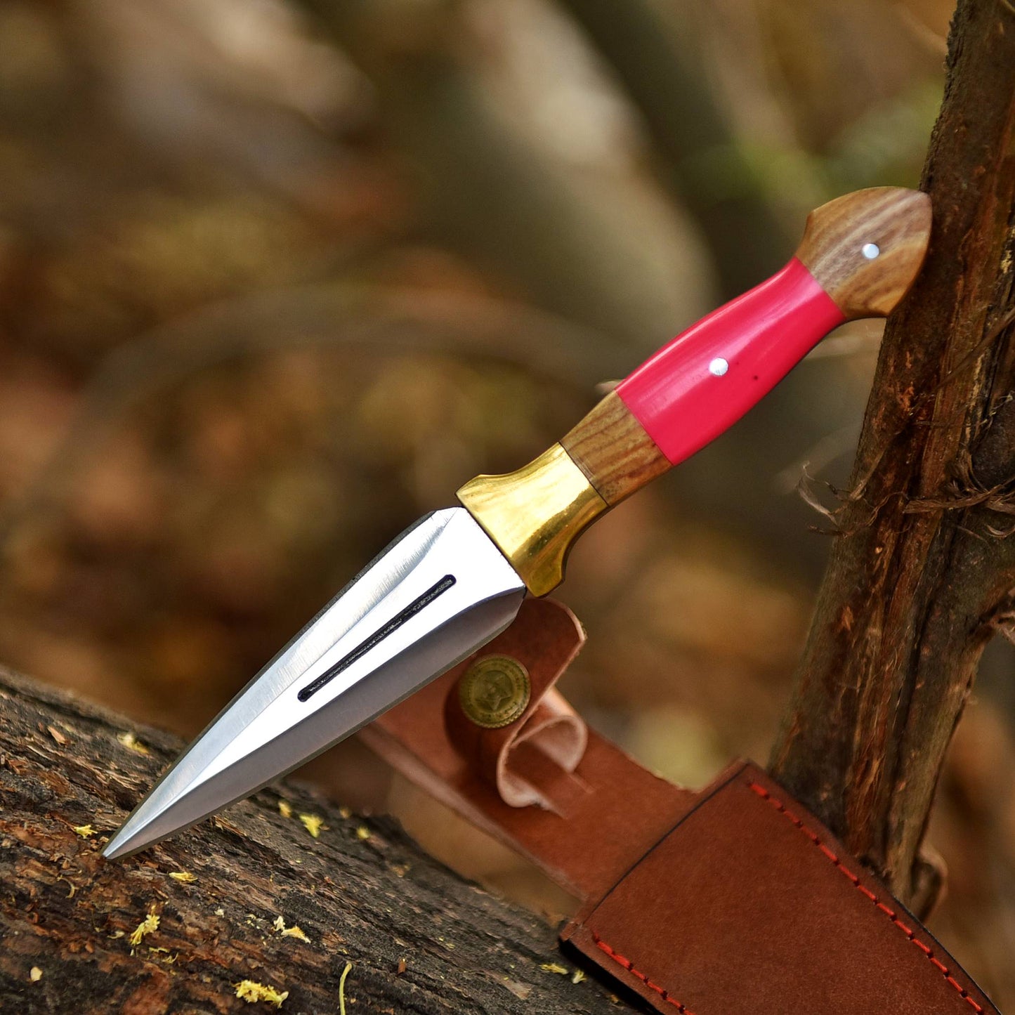 Elite Handcrafted Double Edge Dagger Knife Resin Wood Brass Bolster Handle