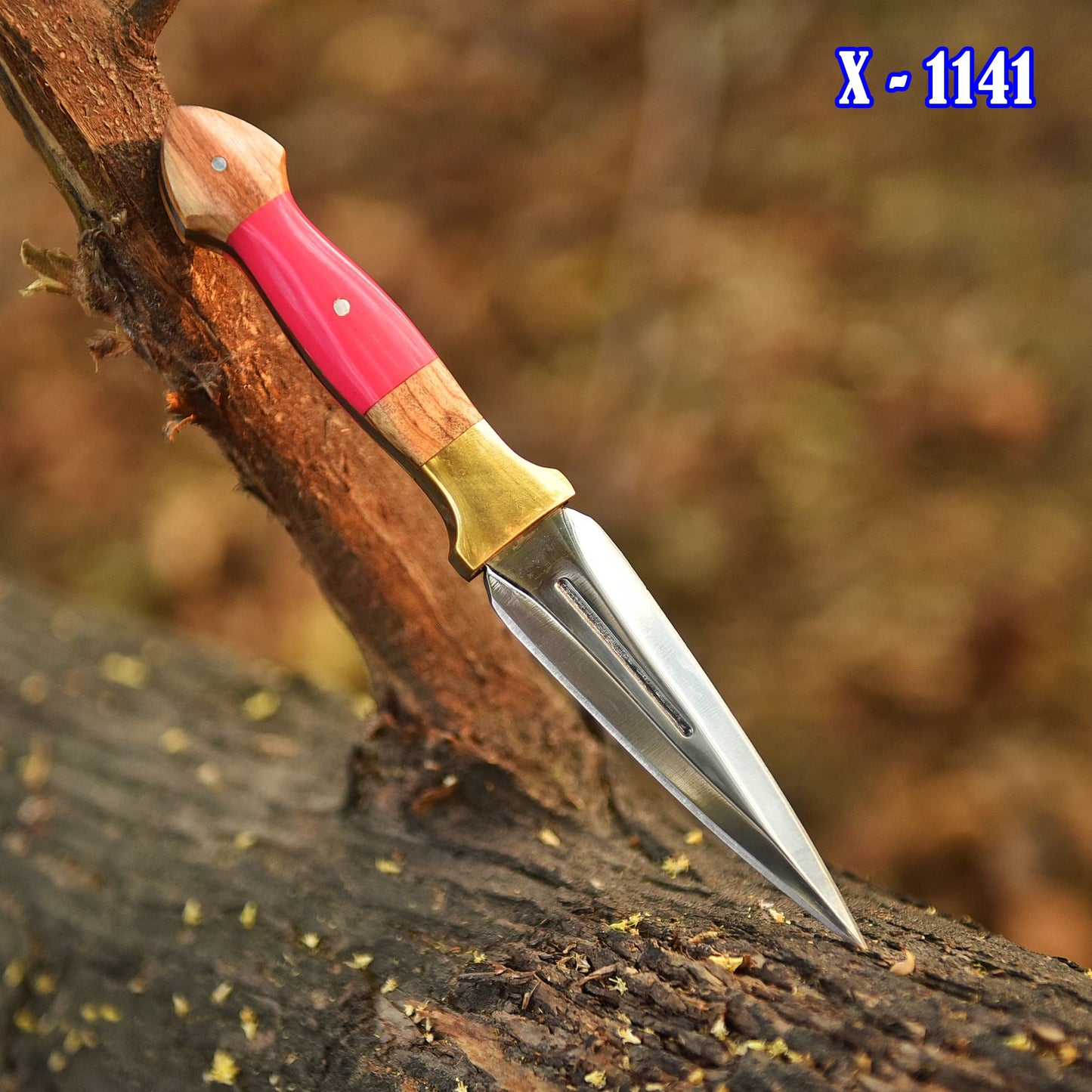 Elite Handcrafted Double Edge Dagger Knife Resin Wood Brass Bolster Handle