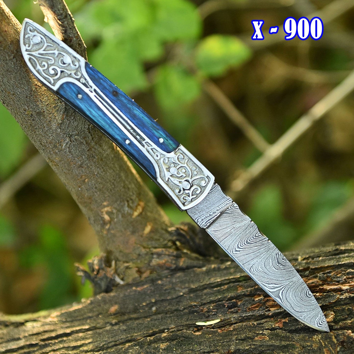 Handmade EDC Damascus Steel Folding Blade Pocket Knife With Sheath