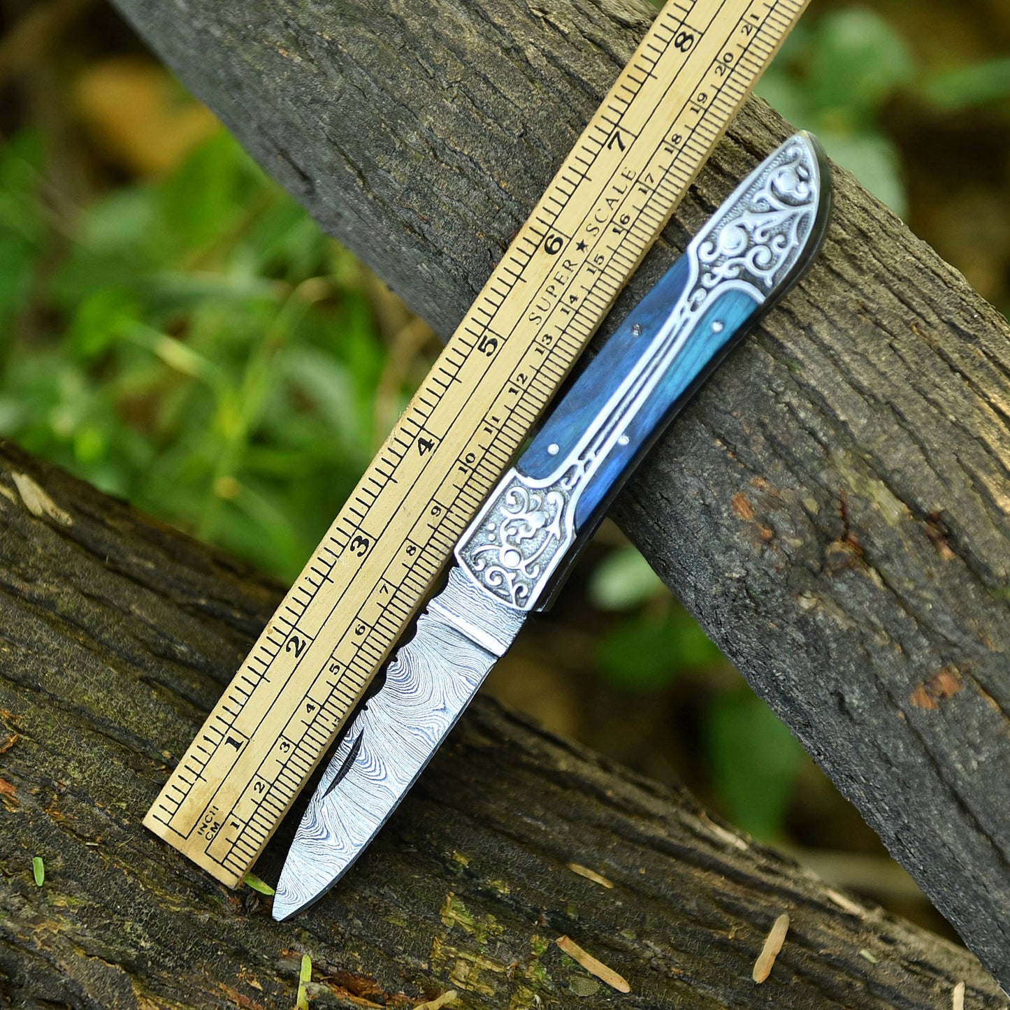 Handmade EDC Damascus Steel Folding Blade Pocket Knife With Sheath