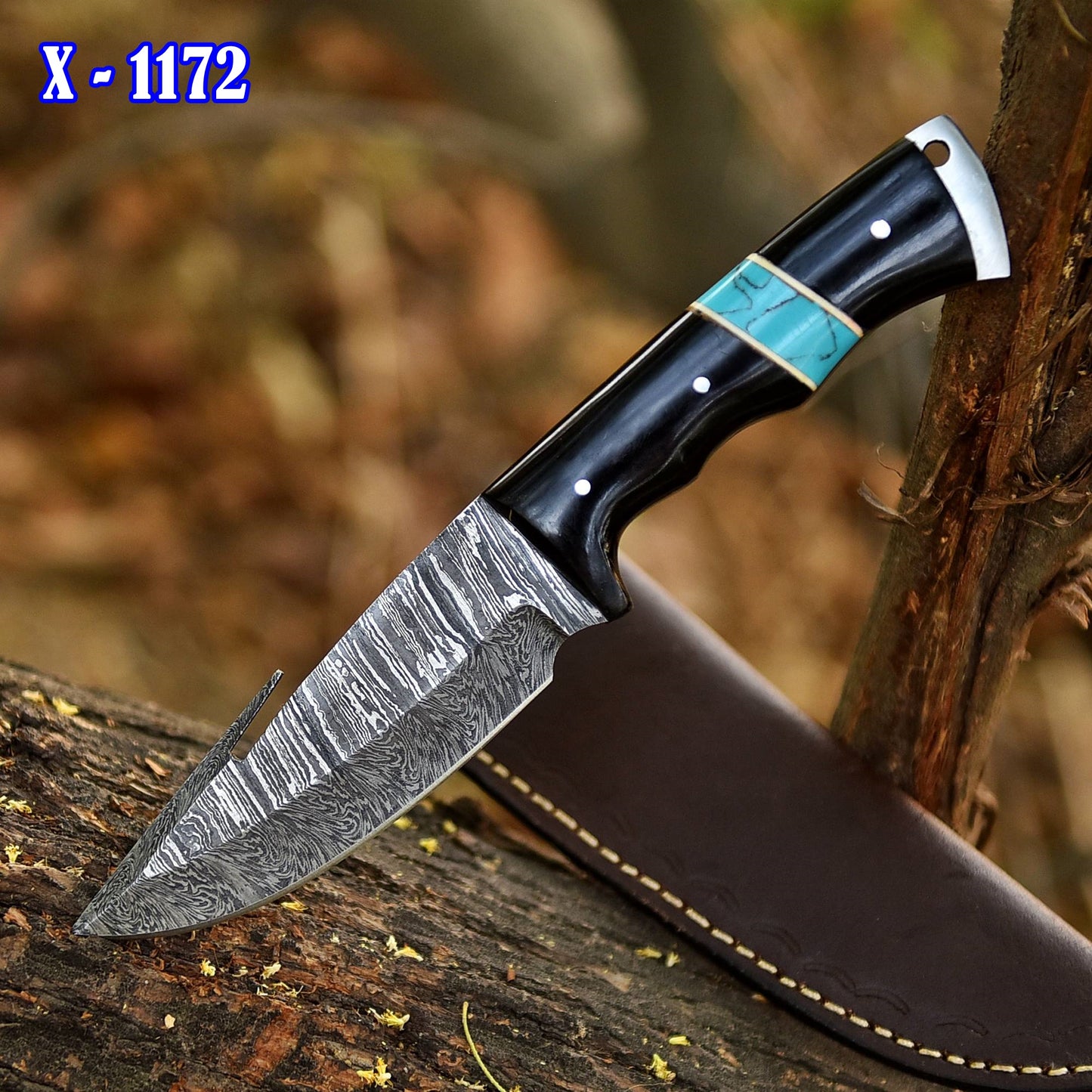 Handmade Forged Damascus Steel Gut Hook Blade Skinner Knife Resin Handle