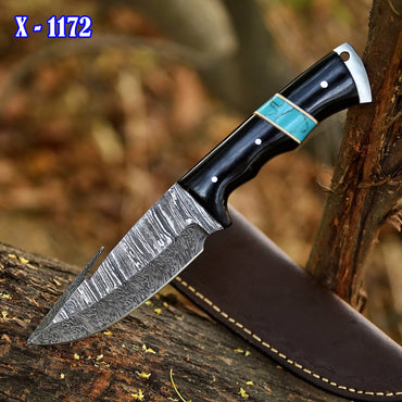 Handmade Forged Damascus Steel Gut Hook Blade Skinner Knife Resin Handle