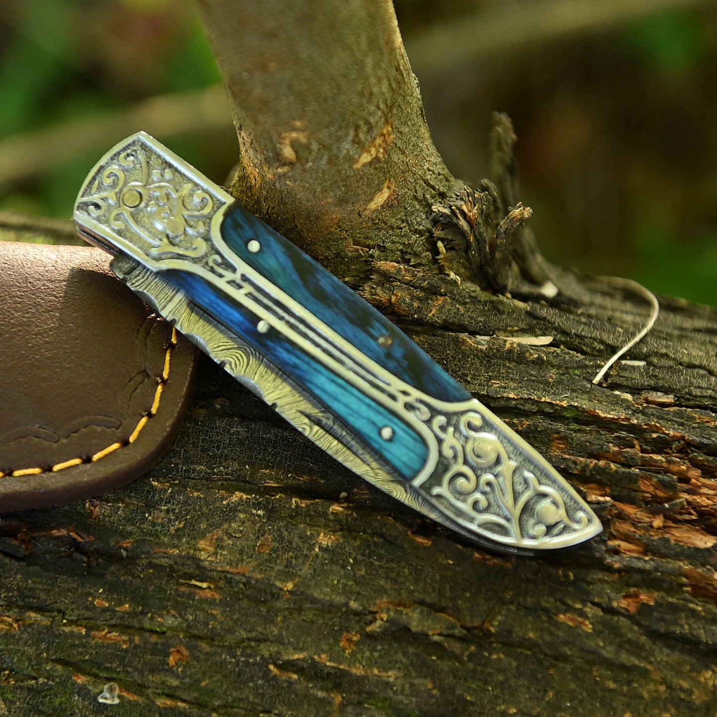 Handmade EDC Damascus Steel Folding Blade Pocket Knife With Sheath