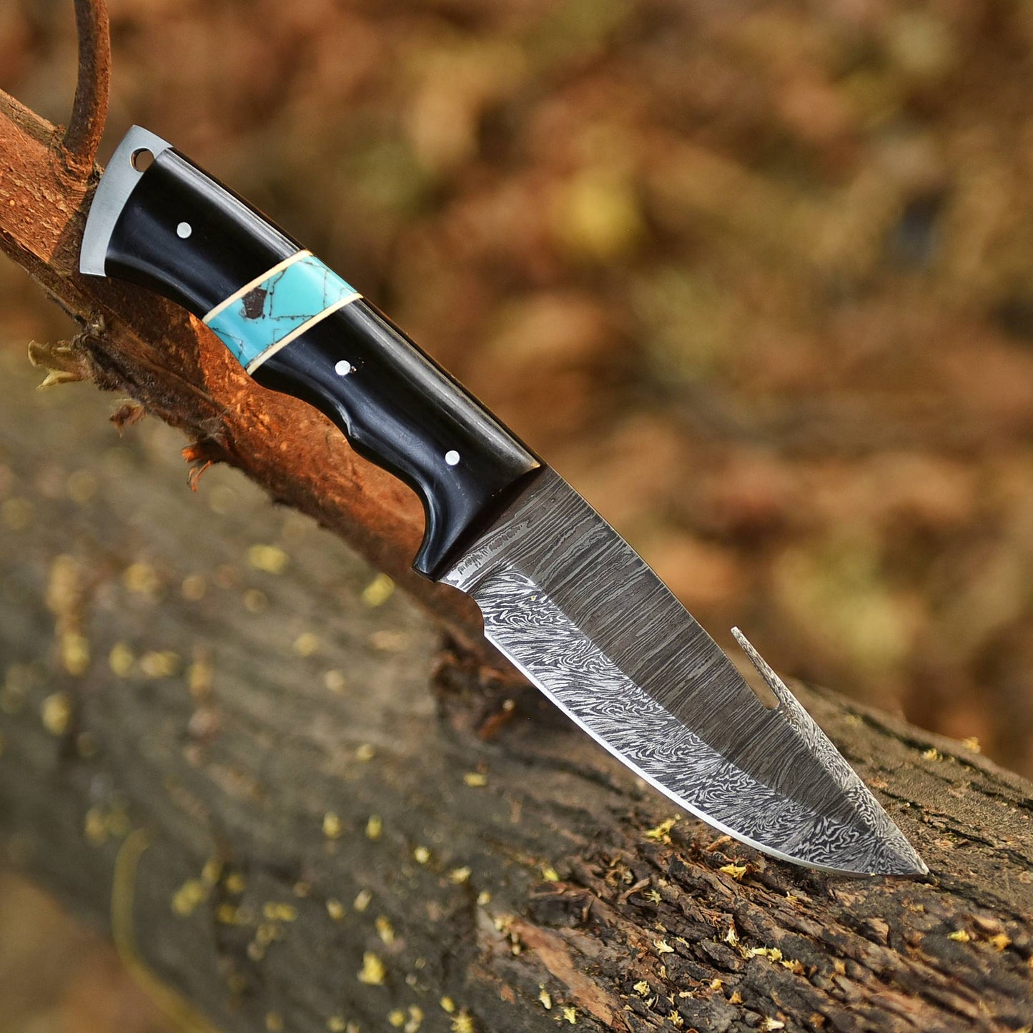 Handmade Forged Damascus Steel Gut Hook Blade Skinner Knife Resin Handle