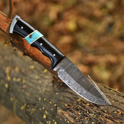 Handmade Forged Damascus Steel Gut Hook Blade Skinner Knife Resin Handle
