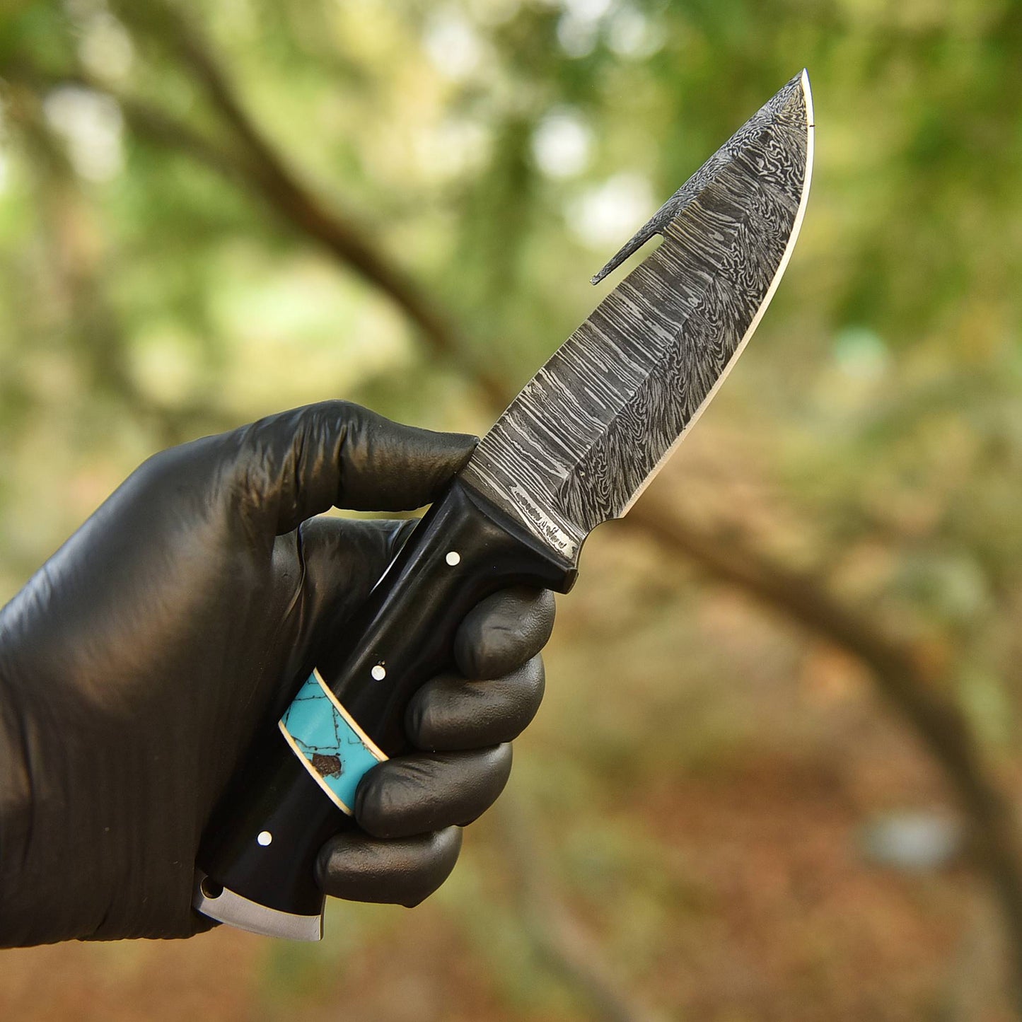 Handmade Forged Damascus Steel Gut Hook Blade Skinner Knife Resin Handle