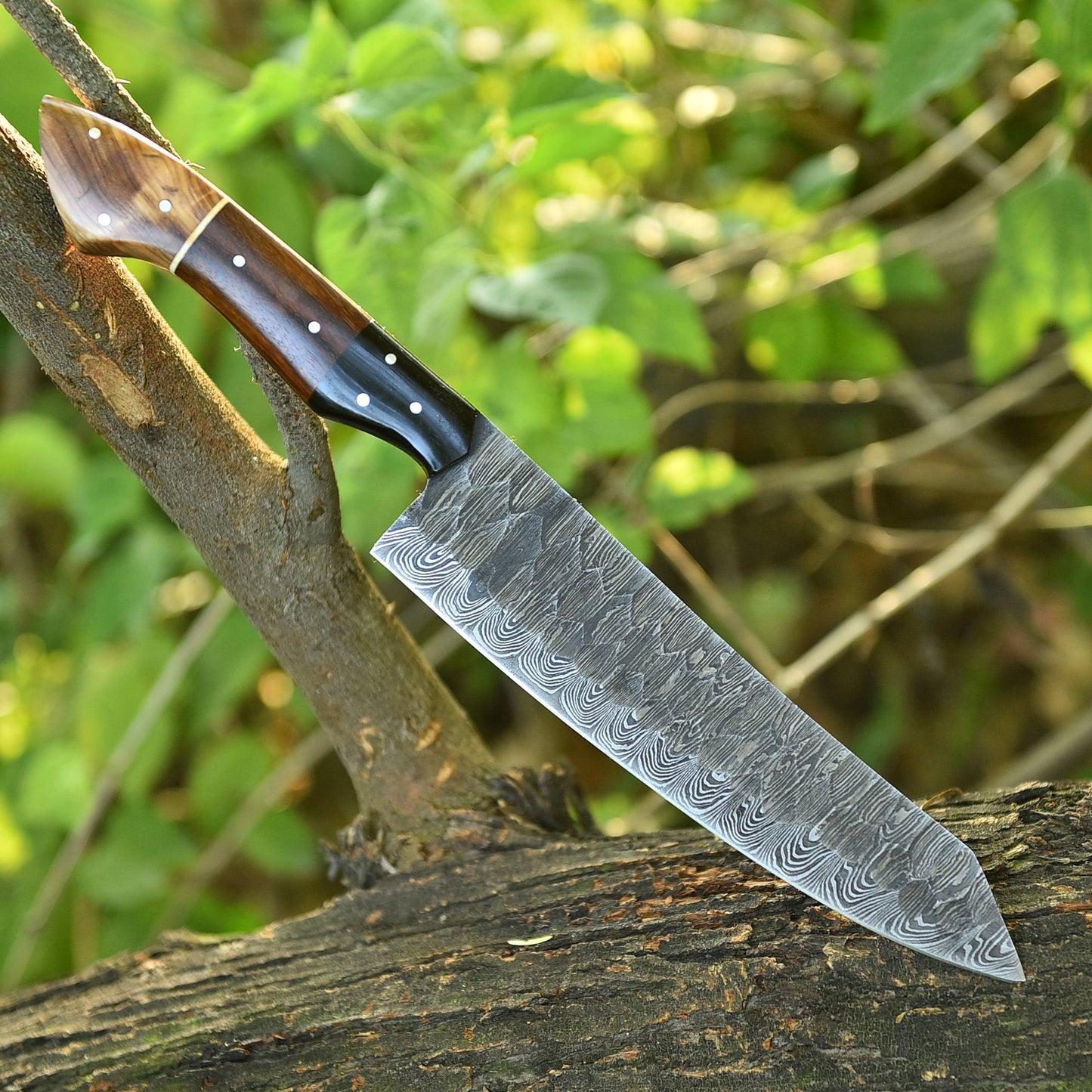 Custom Handmade Damascus Steel Blade Chef Kitchen Knife Wood Resin Handle