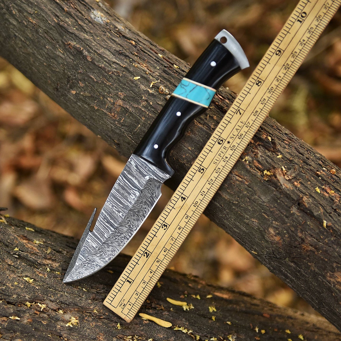 Handmade Forged Damascus Steel Gut Hook Blade Skinner Knife Resin Handle