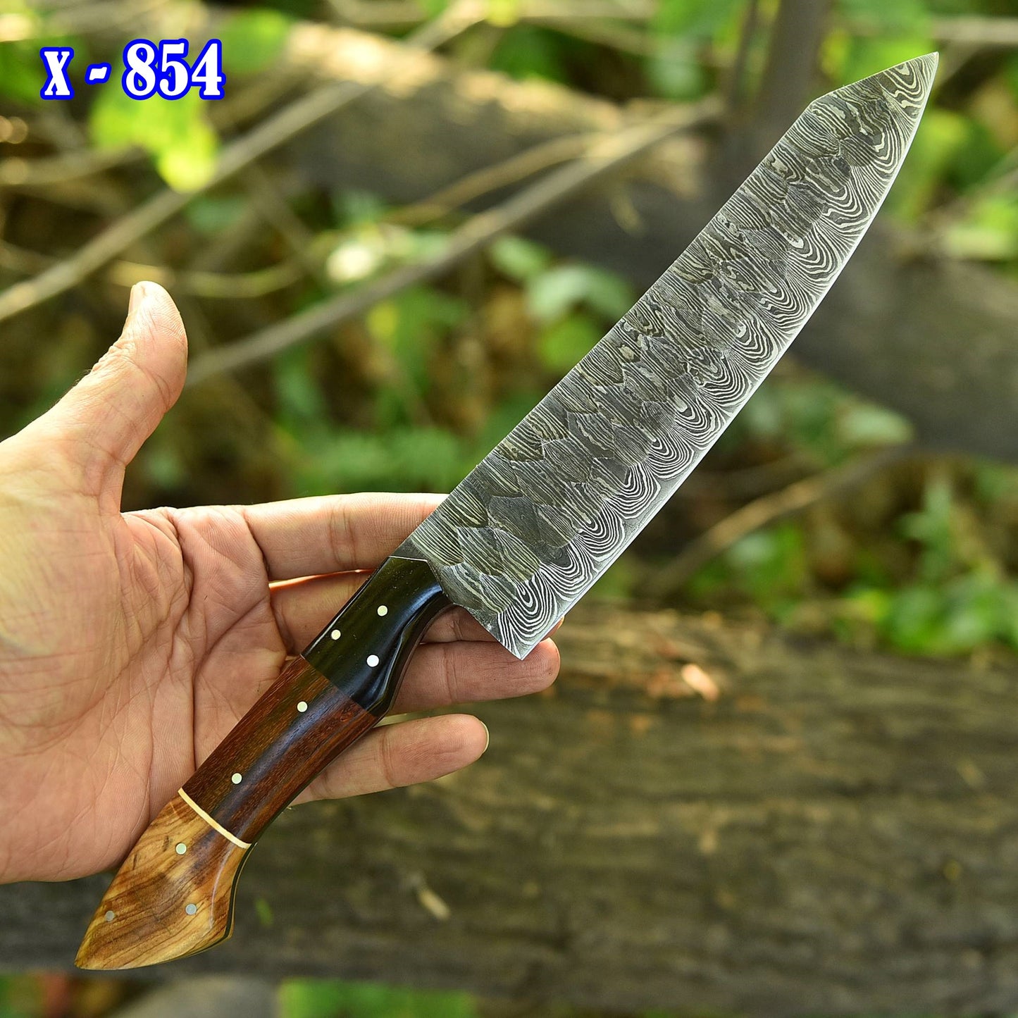 Custom Handmade Damascus Steel Blade Chef Kitchen Knife Wood Resin Handle