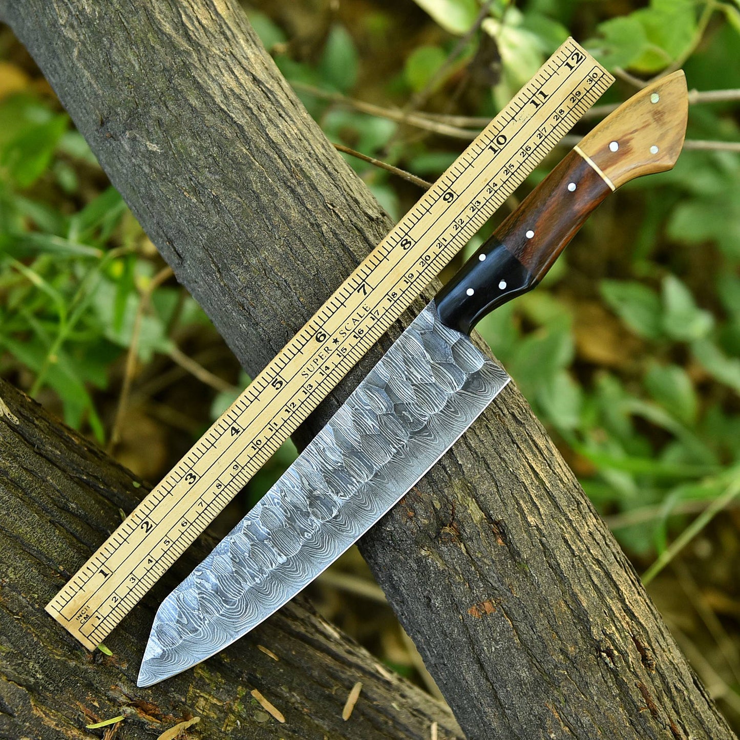 Custom Handmade Damascus Steel Blade Chef Kitchen Knife Wood Resin Handle
