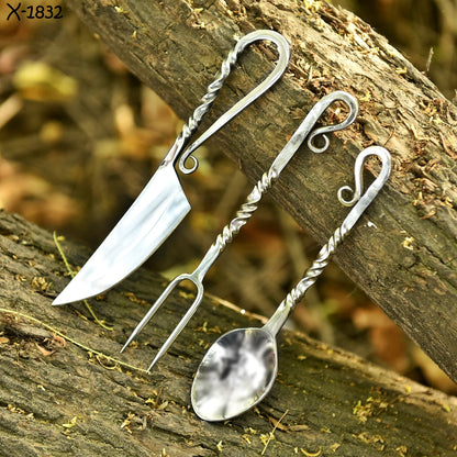 Hand Forged Heritage Style 3-Piece Forged Blacksmith Cutlery Set