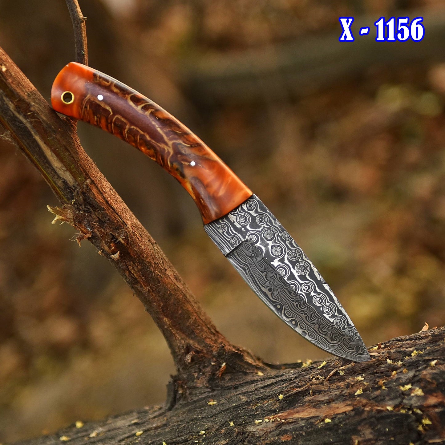 Handcrafted Damascus Steel Pinecone Skinner Camping Knife Resin Handle