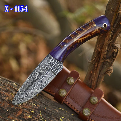 Elite Outdoor Damascus Steel Skinner Hunting Knife  Pinecone Resin Handle