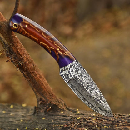 Elite Outdoor Damascus Steel Skinner Hunting Knife  Pinecone Resin Handle