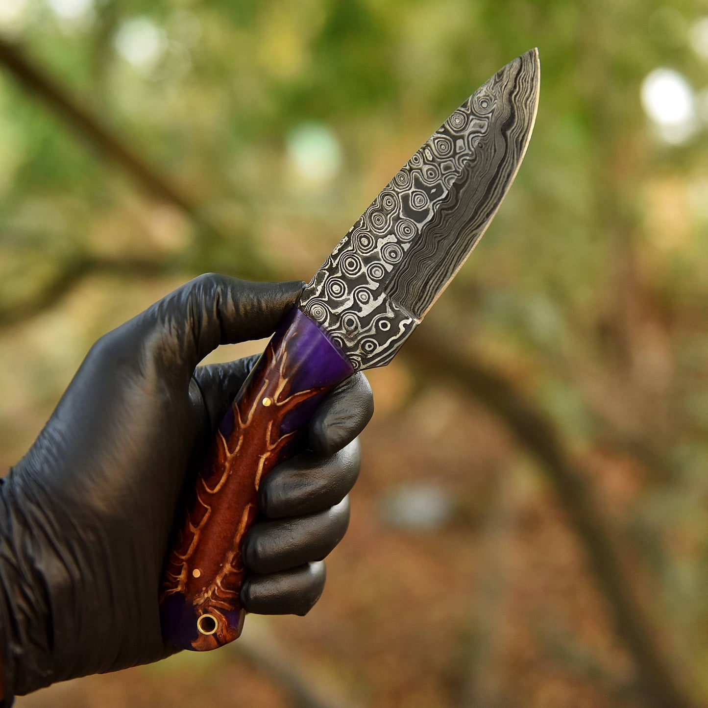 Elite Outdoor Damascus Steel Skinner Hunting Knife  Pinecone Resin Handle