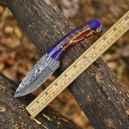 Elite Outdoor Damascus Steel Skinner Hunting Knife  Pinecone Resin Handle
