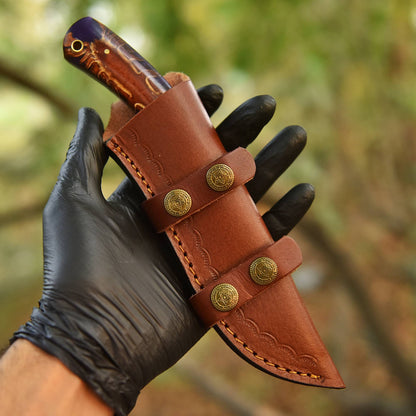 Elite Outdoor Damascus Steel Skinner Hunting Knife  Pinecone Resin Handle
