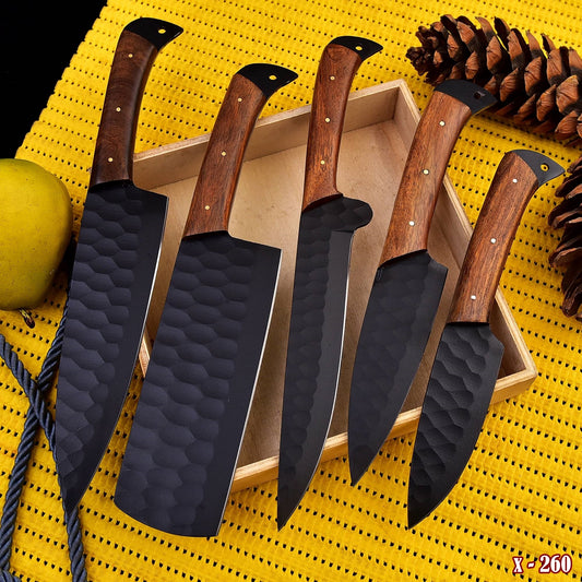 German Carbon Steel Chef Knives Set- Kitchen Knife Set Wood Handle x-260