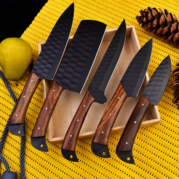 German Carbon Steel Chef Knives Set- Kitchen Knife Set Wood Handle x-260