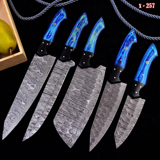 Japan Damascus Knives Set Forged Steel Hammer Pattern Collectible Chef Knife Set x-257