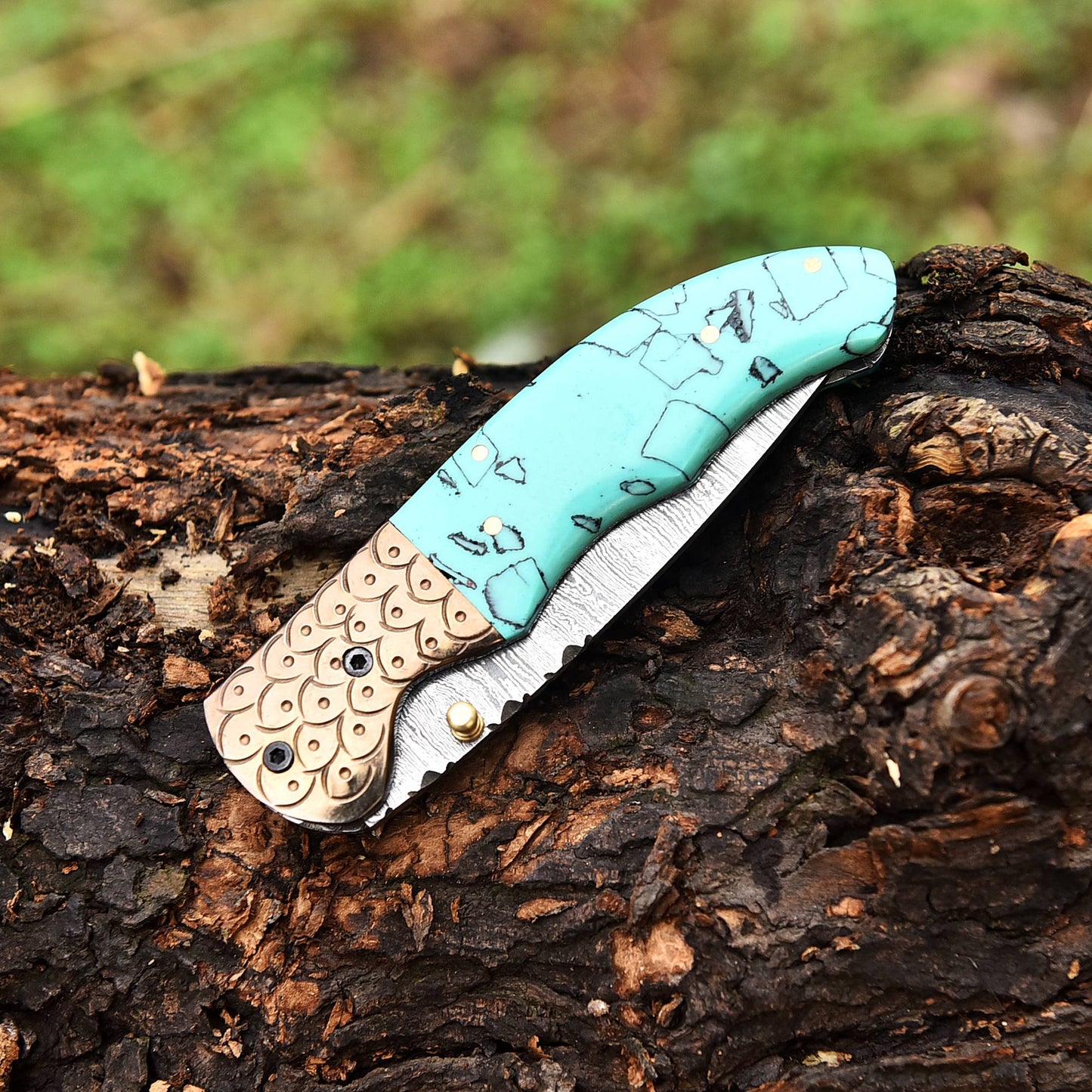 Handmade Damascus Pocket Knife Folding Pocket Knife Resin Handle