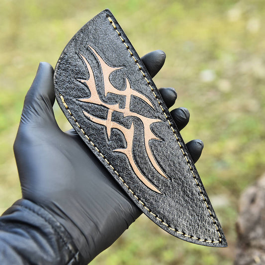 Luxury Handcrafted Engraved Leather Fixed Blade Knife Protection Sheath