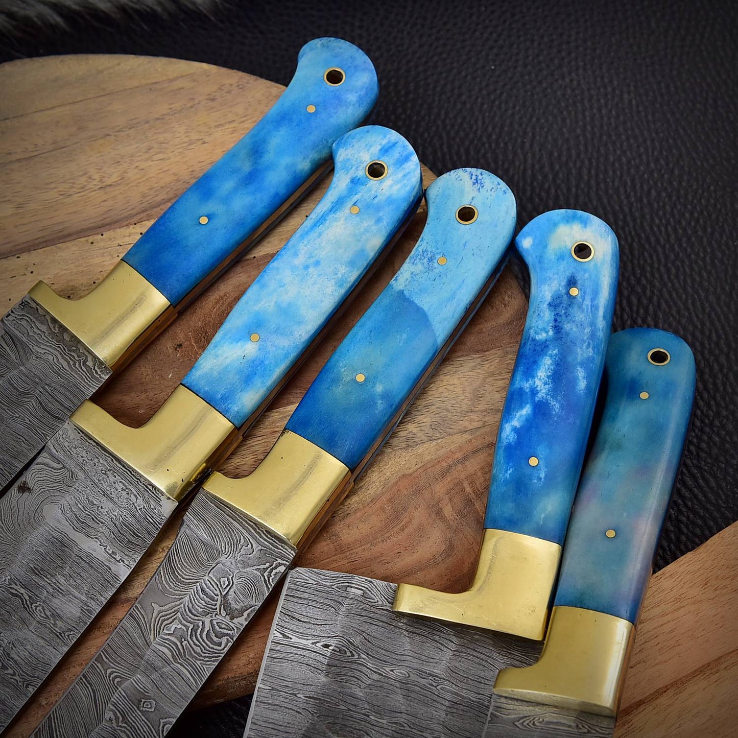 Custom Handcrafted 5 Piece Damascus Steel Knife Set Kitchen Chef Knives
