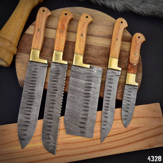 5 Piece Handmade Chef Set, 5 Piece Damascus Steel Knife Set, Kitchen Knife Set